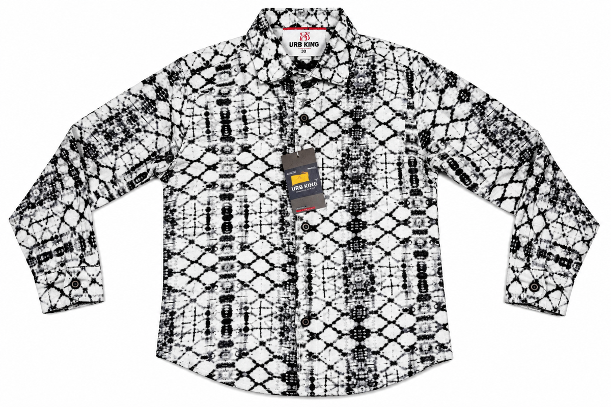 Boys Black and White Geometric Printed Casual Shirt