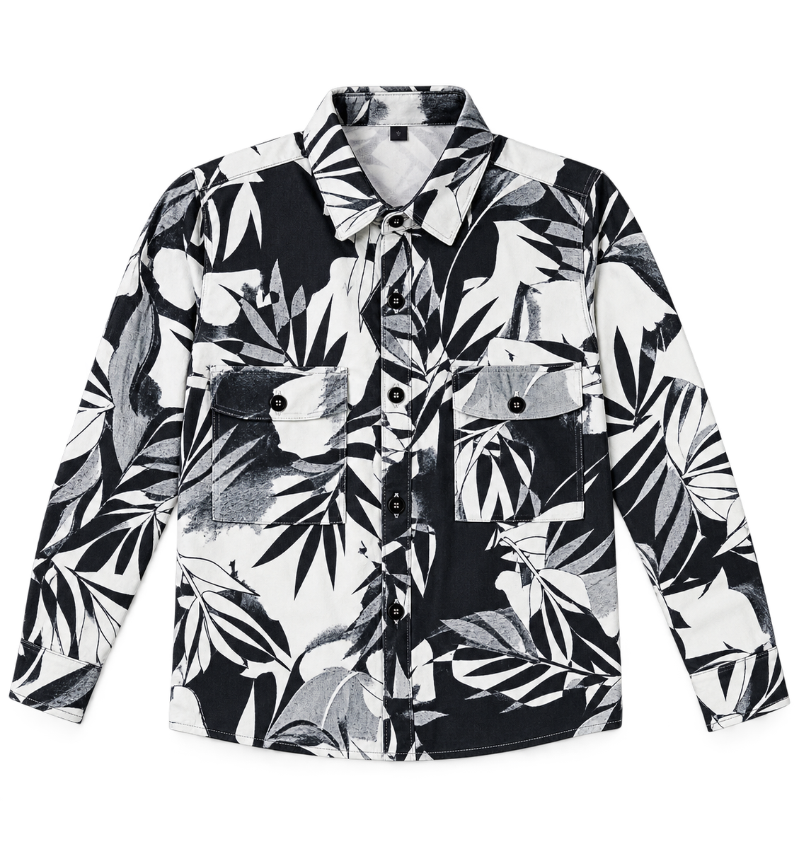 Boys Black & White Foliage Print Casual Shirt
