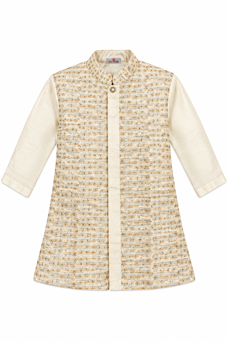 Boys Beige Kurta and Nehru Jacket Set — lifestyle