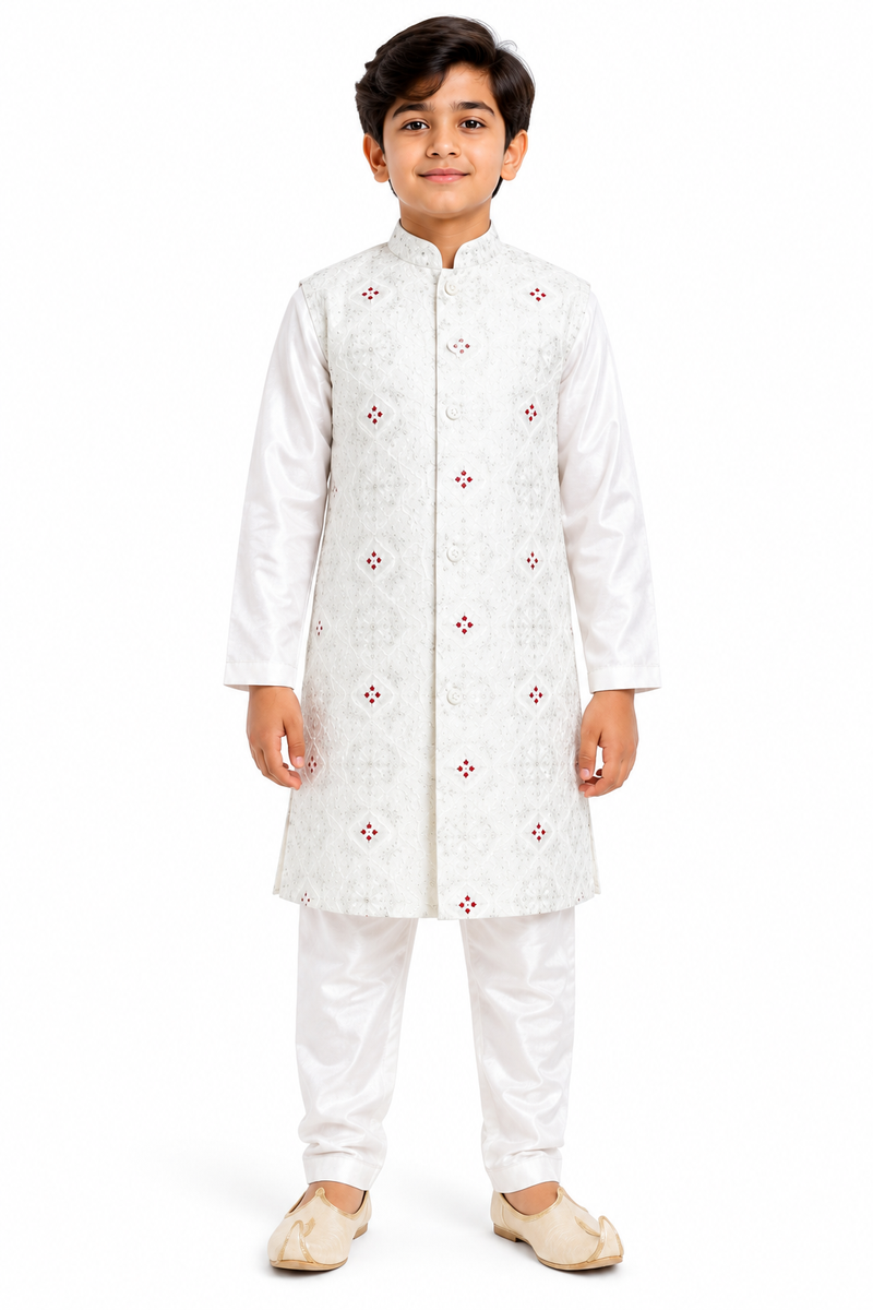 Boys Off-White Sherwani and Indo-Western Set