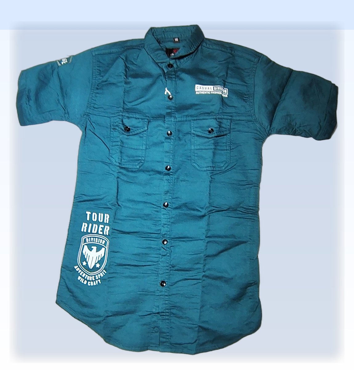 Boys Dark Teal Printed Casual Shirt with Cargo Pants
