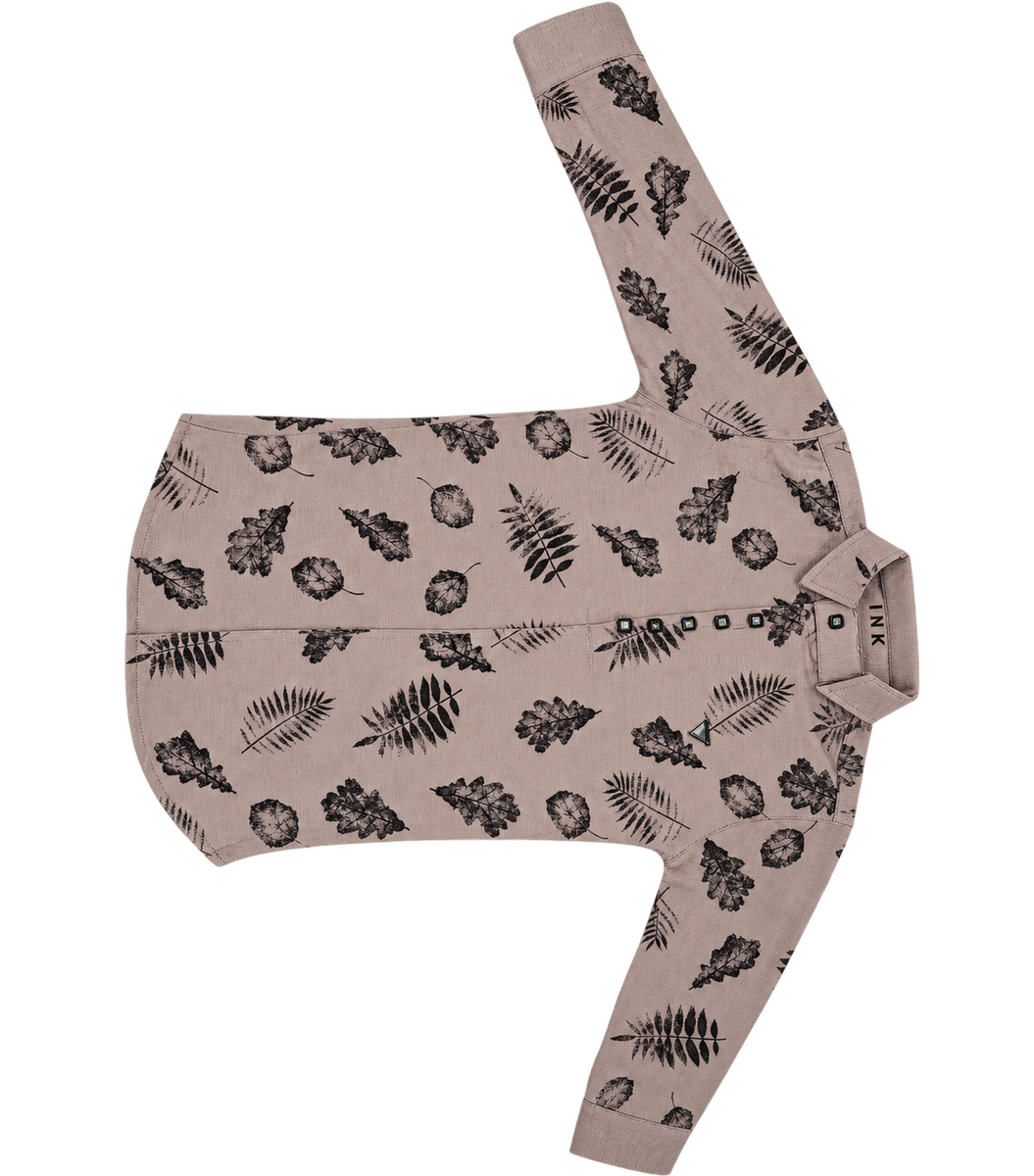 Boys Beige Leaf Print Full Sleeve Casual Shirt
