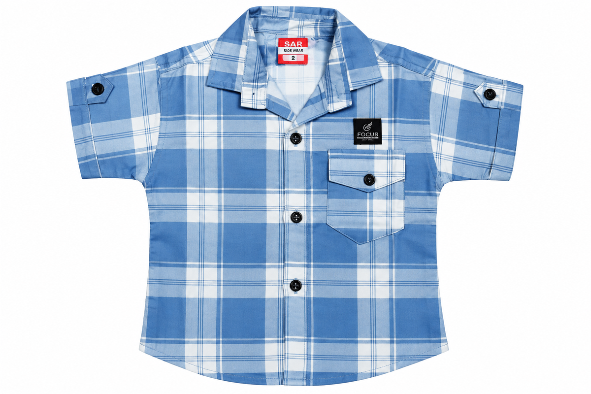 Boys Blue Checked Casual Shirt with Denim Shorts Set