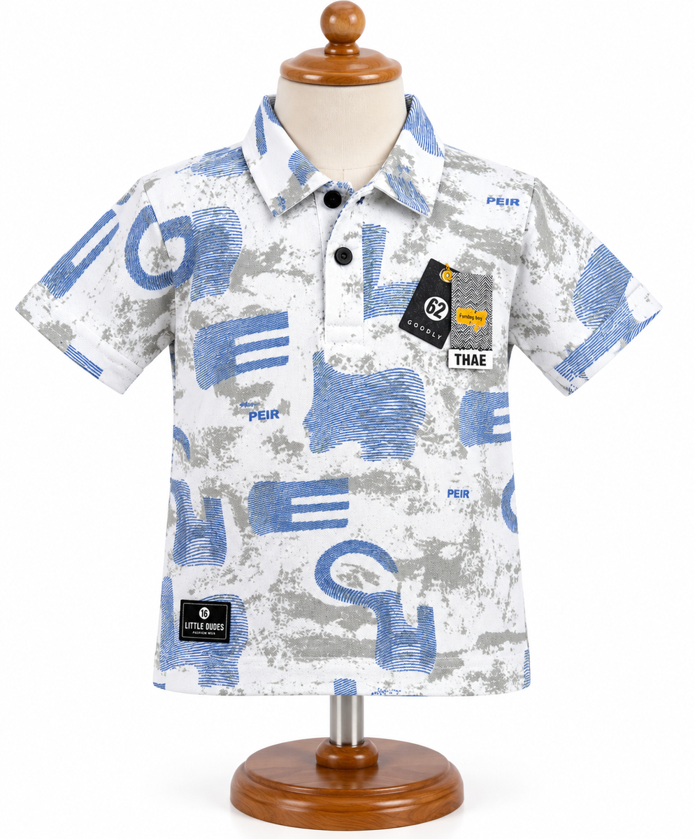 Boys Blue Camo Print Polo T-Shirt