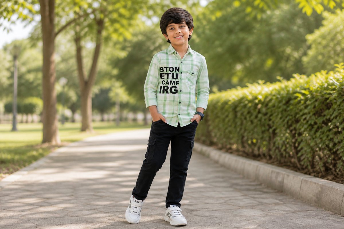 Boys Sage Green Checked Full-Sleeve Casual Shirt — lifestyle