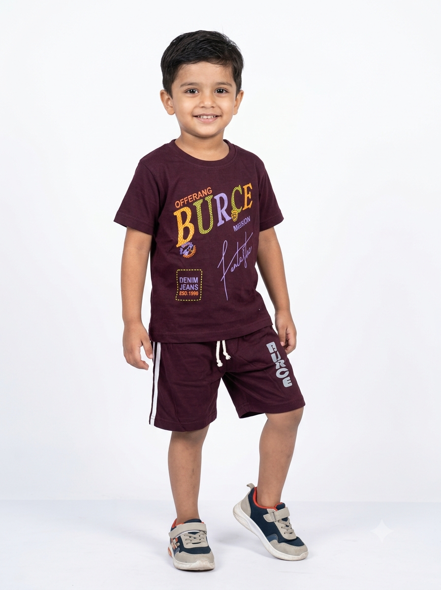 Maroon Printed T-Shirt and Shorts Co-ord Set