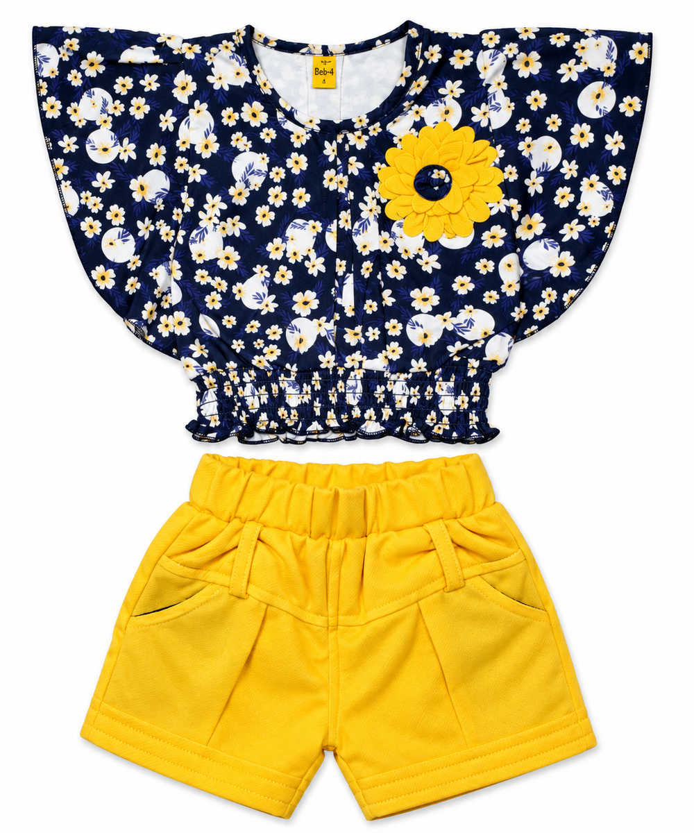 Floral Print Top with Yellow Shorts Co-ord Set