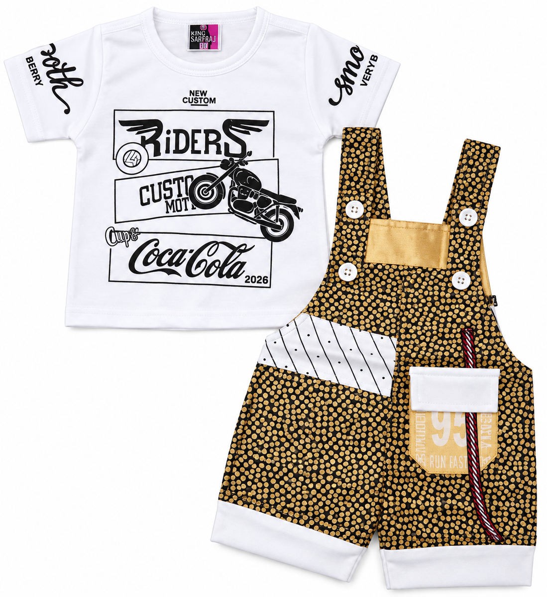 Toddler Boys Printed Dungaree and T-Shirt Set