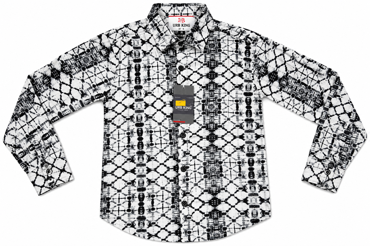 Boys Black and White Geometric Printed Casual Shirt