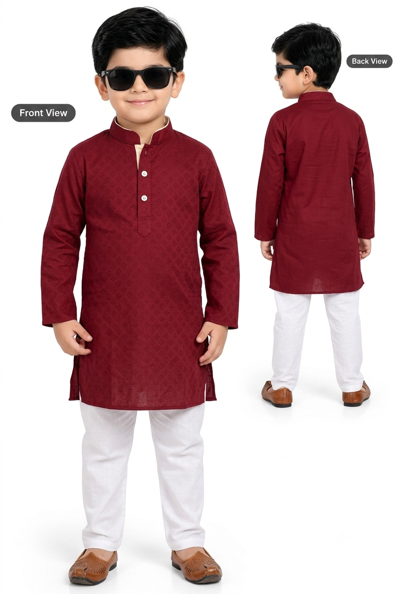 Maroon Textured Kurta Pajama Set for Boys — lifestyle