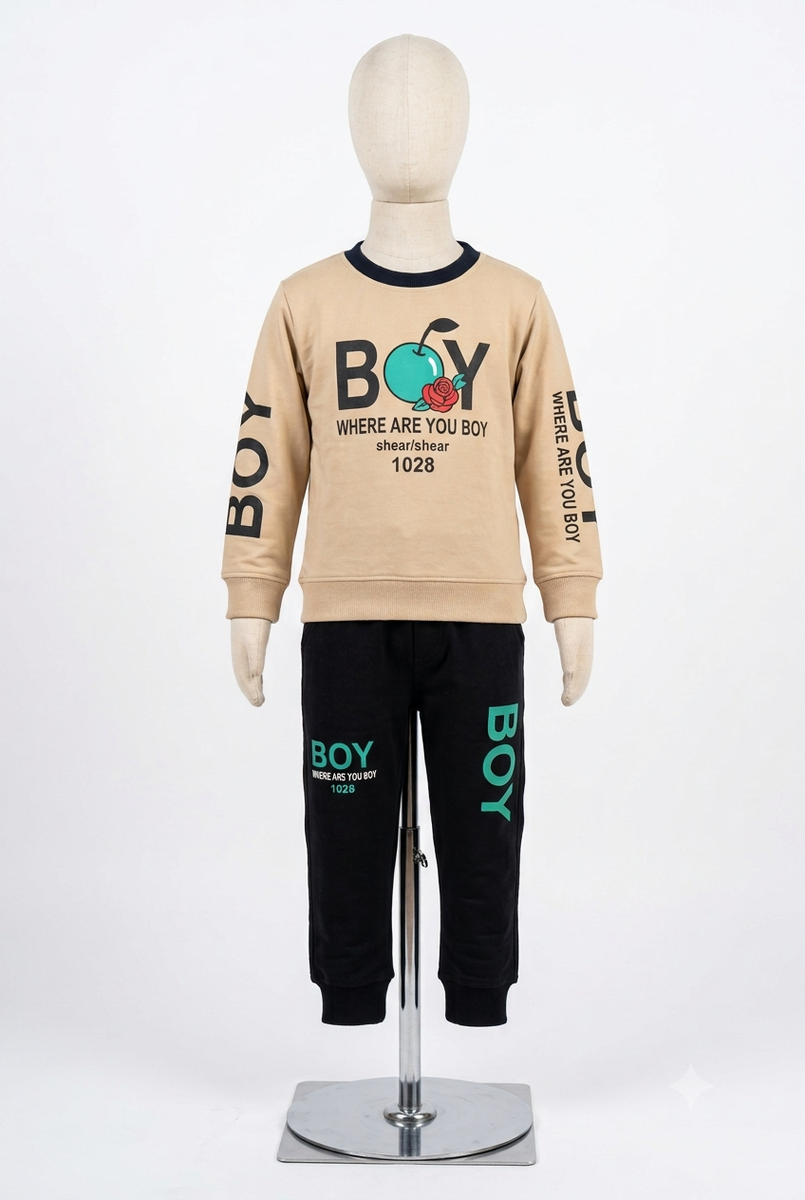 Boys Beige & Black Graphic Sweatshirt and Joggers Set — lifestyle