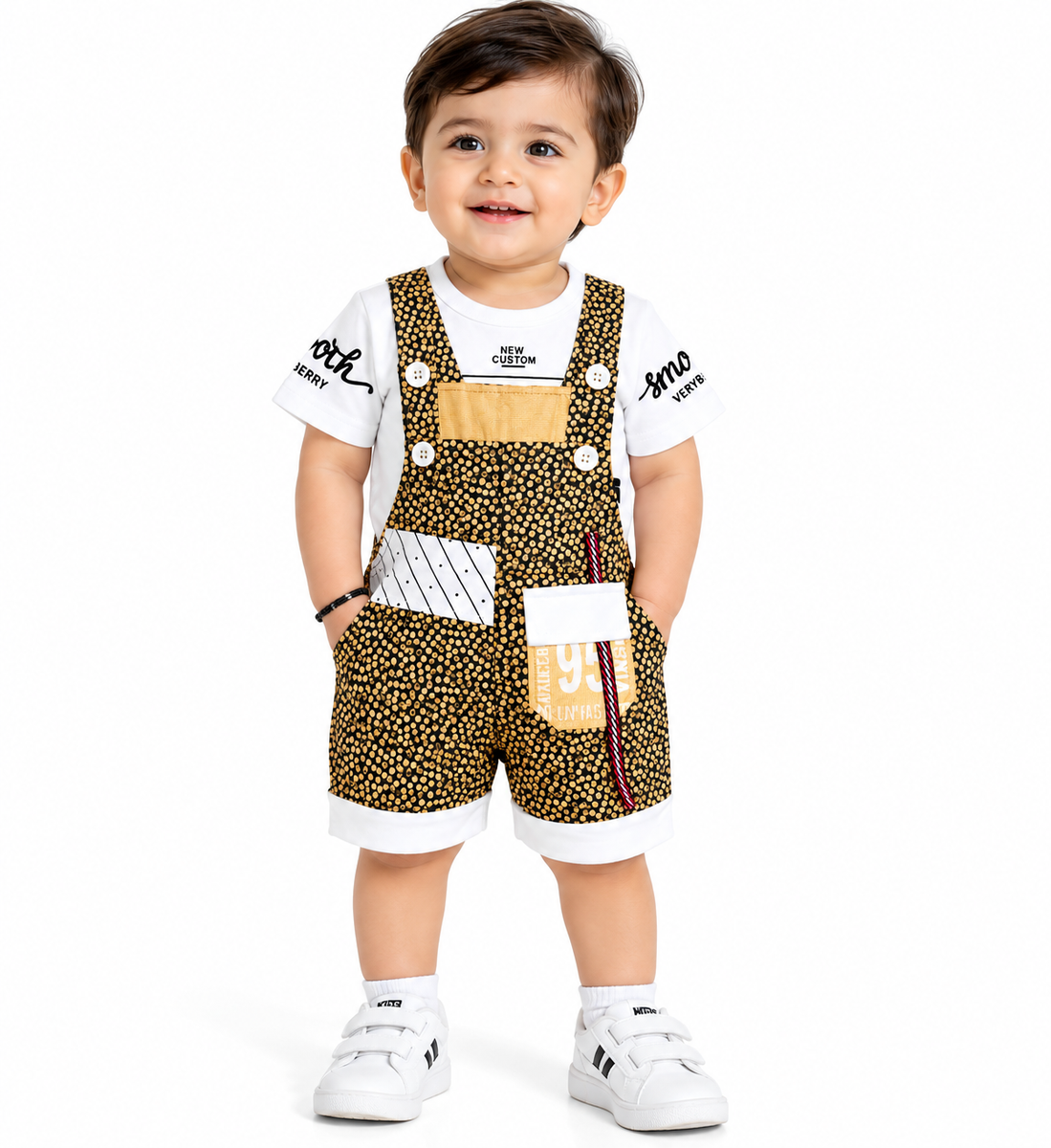 Toddler Boys Printed Dungaree and T-Shirt Set