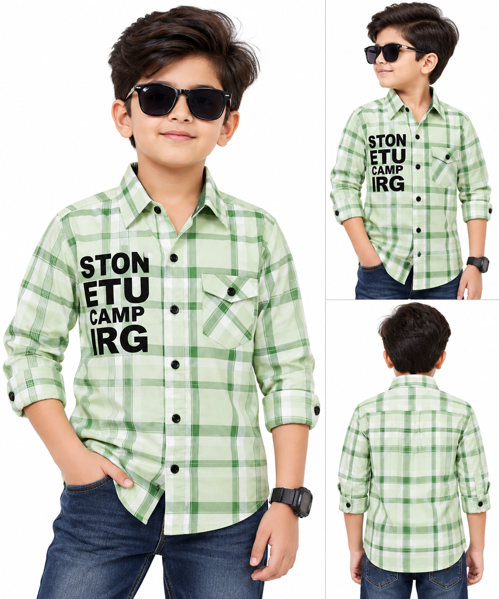 Boys Green Plaid Printed Casual Shirt